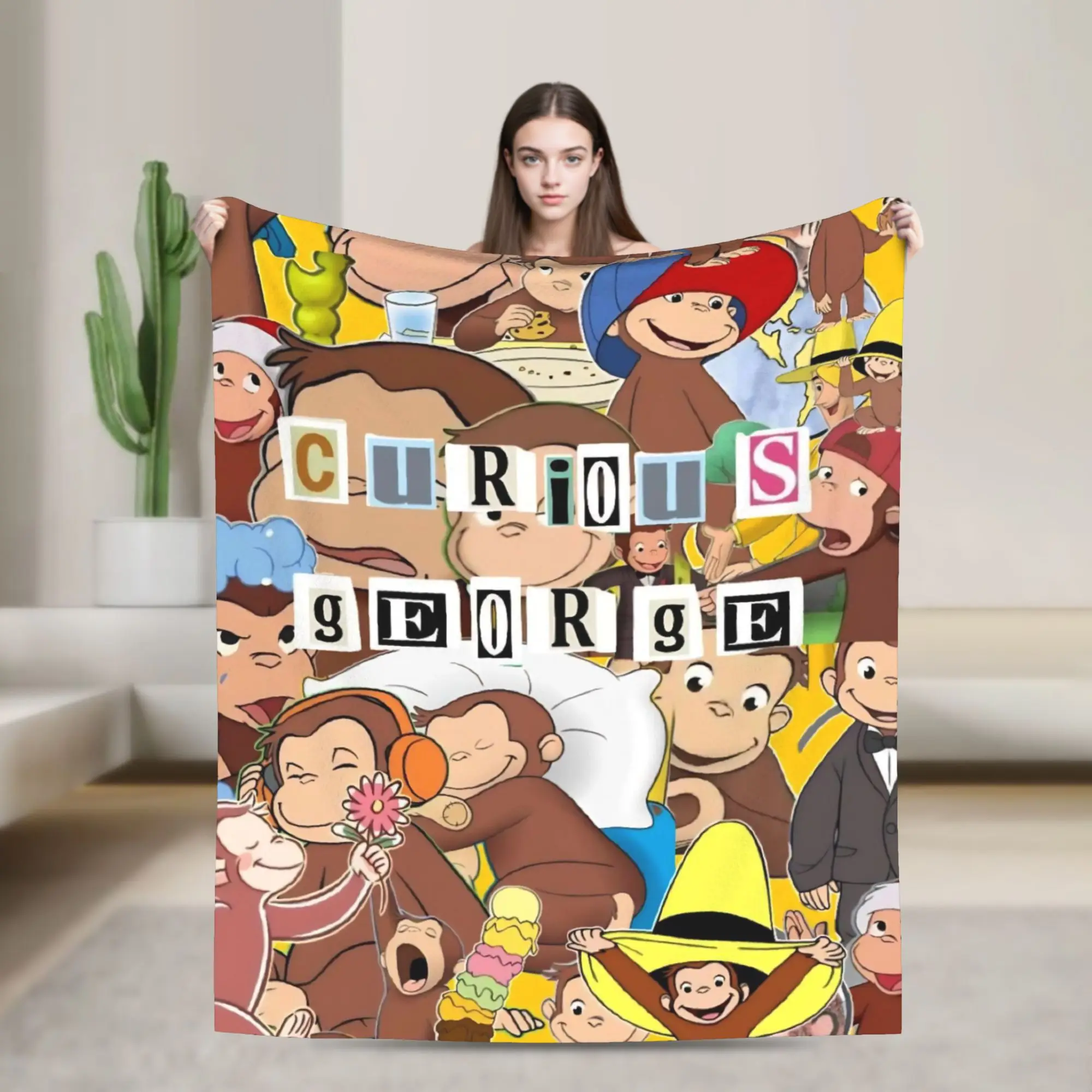 Curious George African Monkey  Blanket Multi-size Super Soft Cozy  Throw Blankets for Couch Sofa and Bed