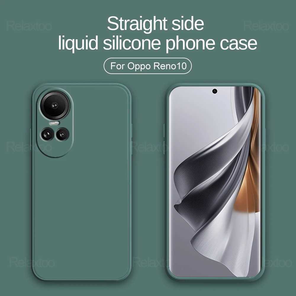 Straight Edge Liquid Silicone Soft Cover For Oppo Reno10 Reno 10 Pro Plus 5G Case Shockproof Coque Reno10pro Renault 10 Prp+ 5G