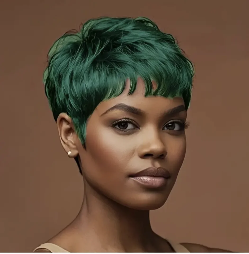 NONE Synthetische kurze schwarze Haarperücke, Pixie-Schnitt-Perücke für Pony, kurze Fak-Perücke für Frauen, Party-Perücke, kurzes Haar 7
