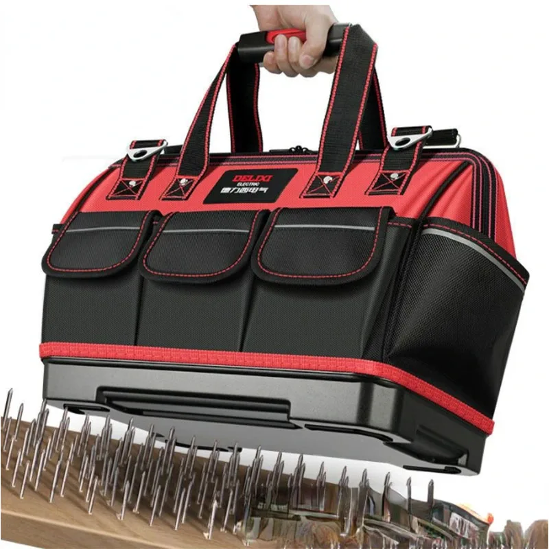 Portátil profissional resistente à prova dwaterproof água saco de armazenamento oxford saco com fundo plástico ferramenta organizador bolsa para eletricista ferramenta