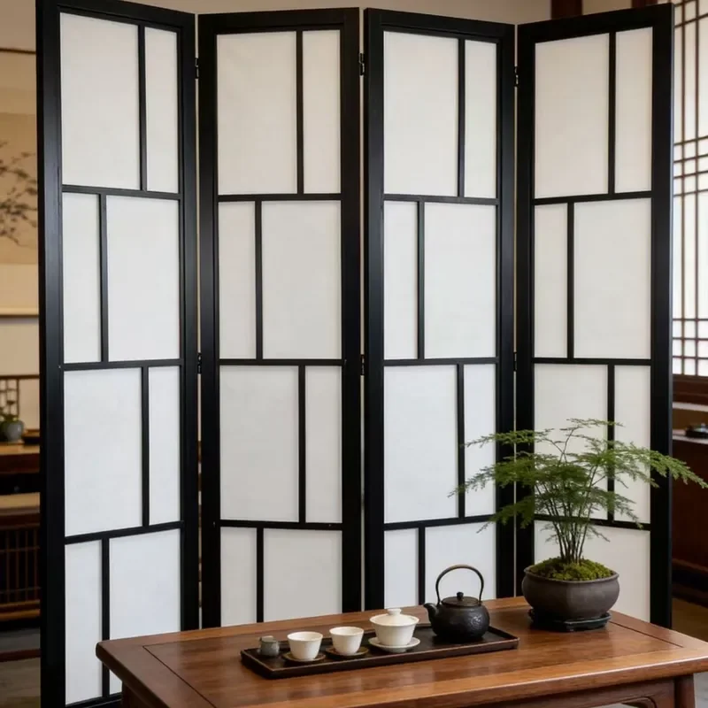 Large Black Non-woven Fabric Lattice Room Divider Screen for Office Bedroom Hotel French Style Partition Wall