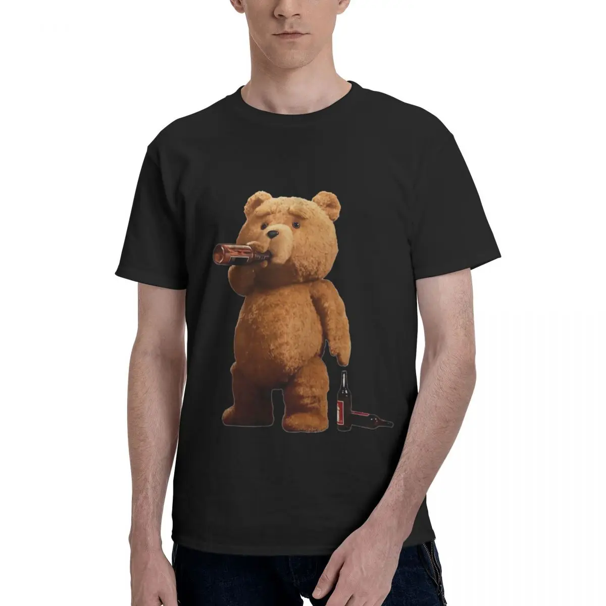 Lovely Ted Bear Drink Beer Winter Graphic Men Clothing Super Cool 3D Printed Cotton Tops Hiking Custom Male Short Tee