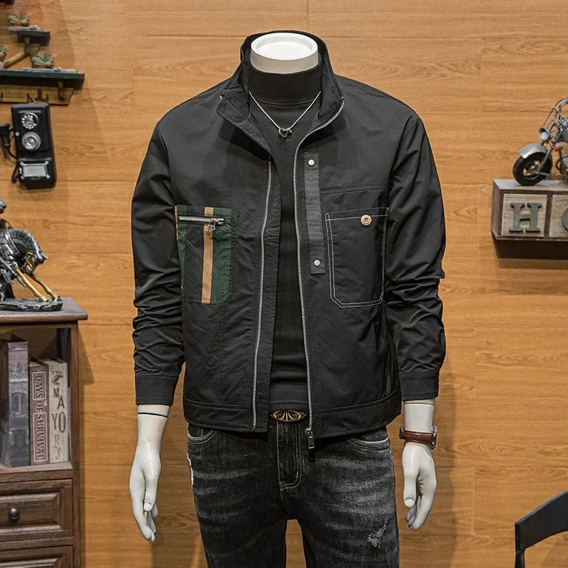 

Повседневная облегающая верхняя одежда в корейском стиле, мужская одежда, весна-осень 2024, новая мужская модная универсальная куртка с воротником-стойкой