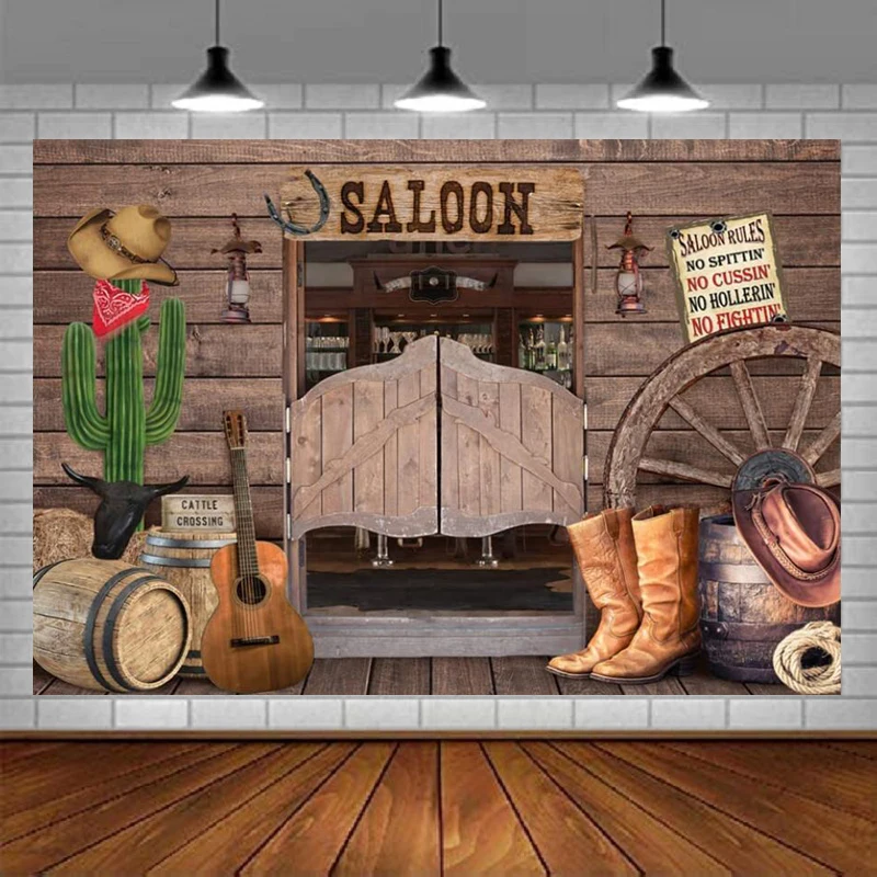 Western Cowboy Photography Backdrop For Country Wild West Wooden Farmhouse Barn Door Background Birthday Baby Shower Party Decor