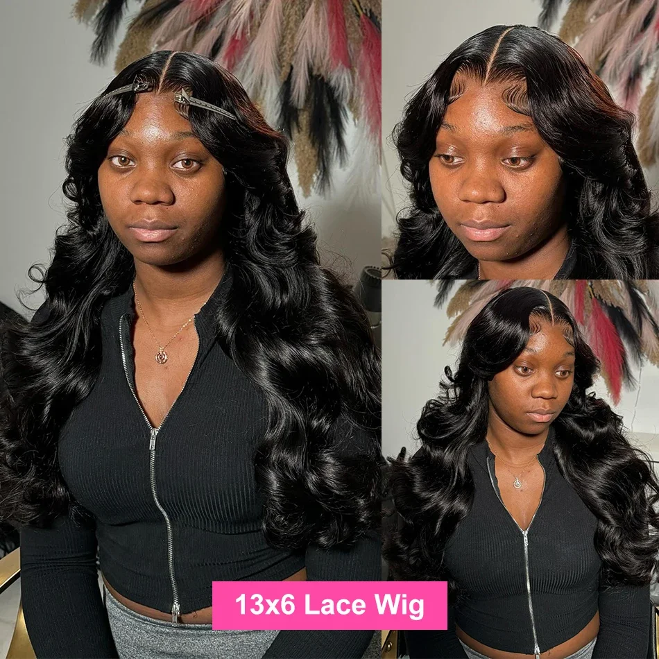 100 Human Hair Wigs Lace Front Wig HD 13x6 Frontal Half Raw 250 Density Black Loose Body Wave Pre Cut Long for Women