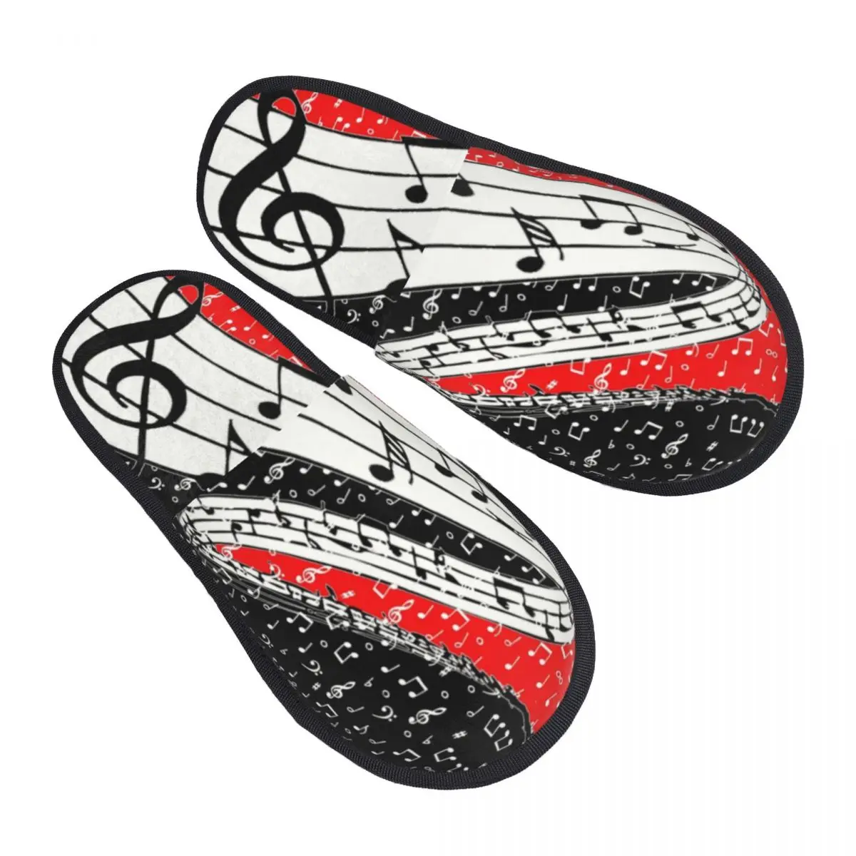 Red And Black Music Notes House Slippers Women Cozy Memory Foam Slip On Hotel Musical Piano Slipper Shoes