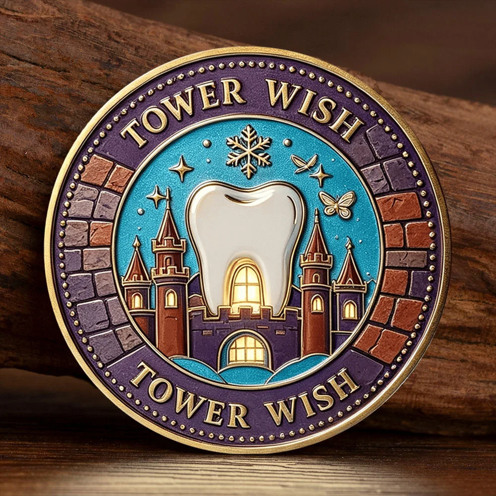 2D Tooth Fairy Castle Tower Wish Gold Plated Challenge Coin Kids Lost Tooth Reward Souvenir Coin Keepsake Gift for Children