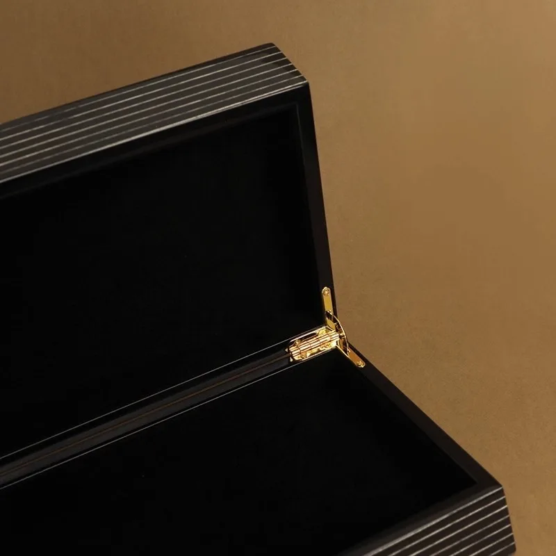 صندوق مجوهرات ريترو أسود ورنيش خاتم أقراط المنظمون صناديق المجوهرات الفاخرة عرض يعرض سوار قلادة حاوية علب #5