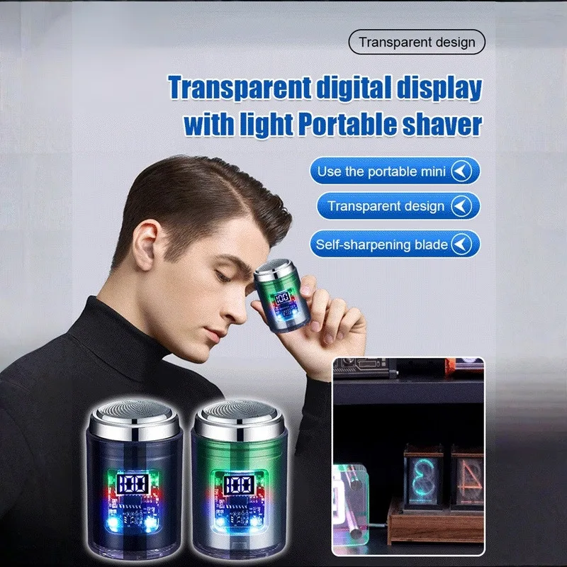 Men's Portable Intelligent Digital Electric Shaver TYPE-C Charging Waterproof Transparent Body Shaver