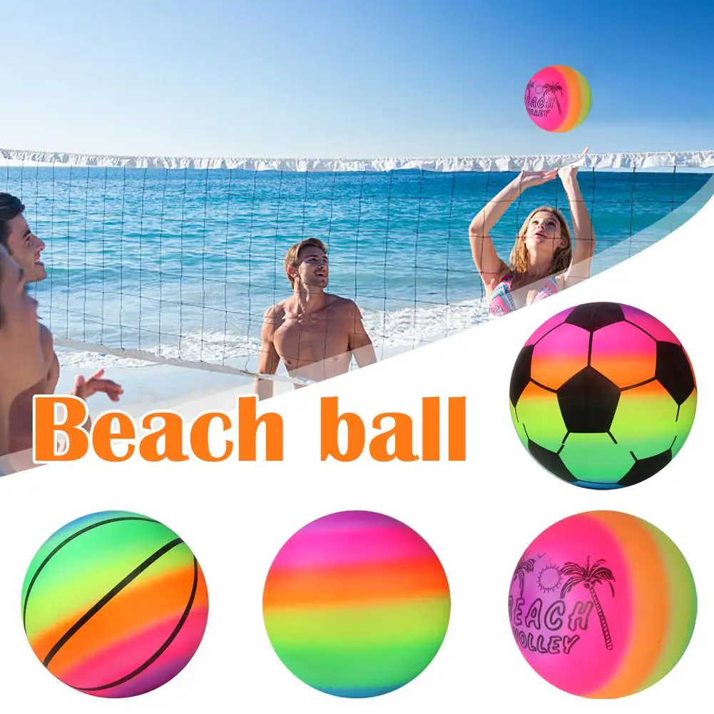 1 Pcs Rainbow Beach Ball Inflatable Summer Beach Ball Garden Pool Net Rubber Kids Beach Rainbow Swim Volleyball Game Toy K3D5