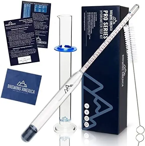 

USA-Made Hydrometer Kit for Beer & Wine – ABV, Specific Gravity Testing – Borosilicate Glass with Test Tube & Brush