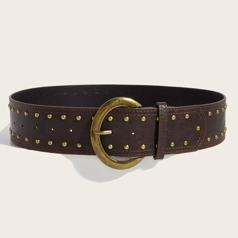 

Niche Vintage Women's Rivet Belt Y2k Heavy-Duty Leather Waist Belt Gothic Punk Dress Jeans Belt Spicy Girls