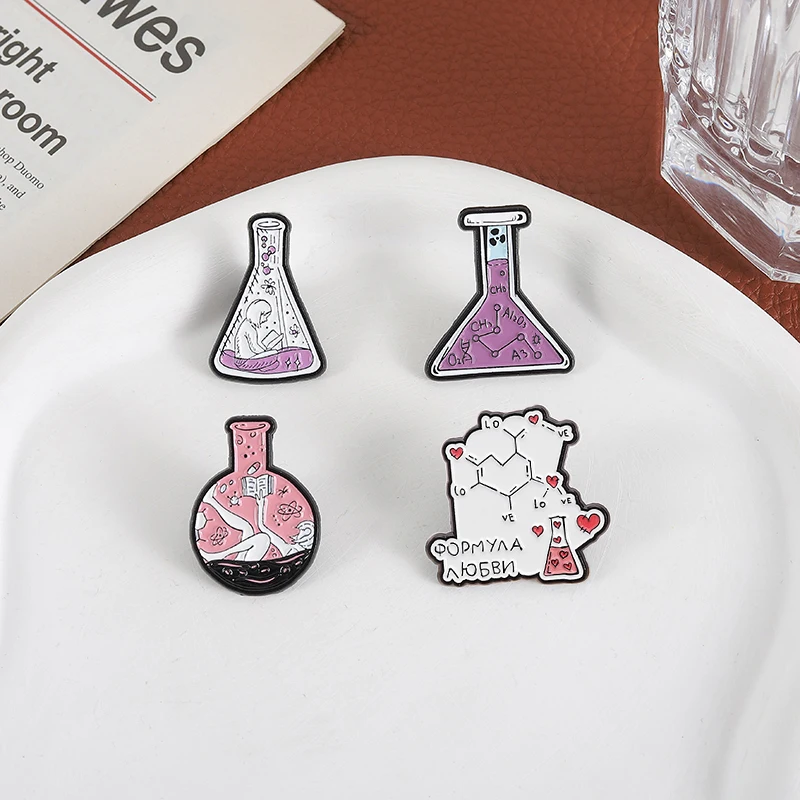 Science Chemical Element Enamel Pins Chemical Molecule Beaker Bottle Brooch Backpack Lapel Badge Jewelry Gifts for  Students