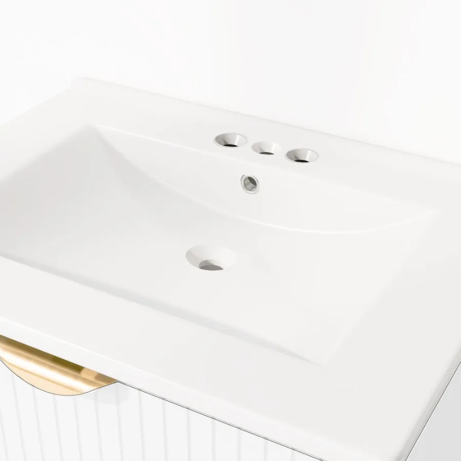 Vaidade de banheiro moderna de parede de 24 polegadas com 2 gavetas branca ideal para banheiros pequenos