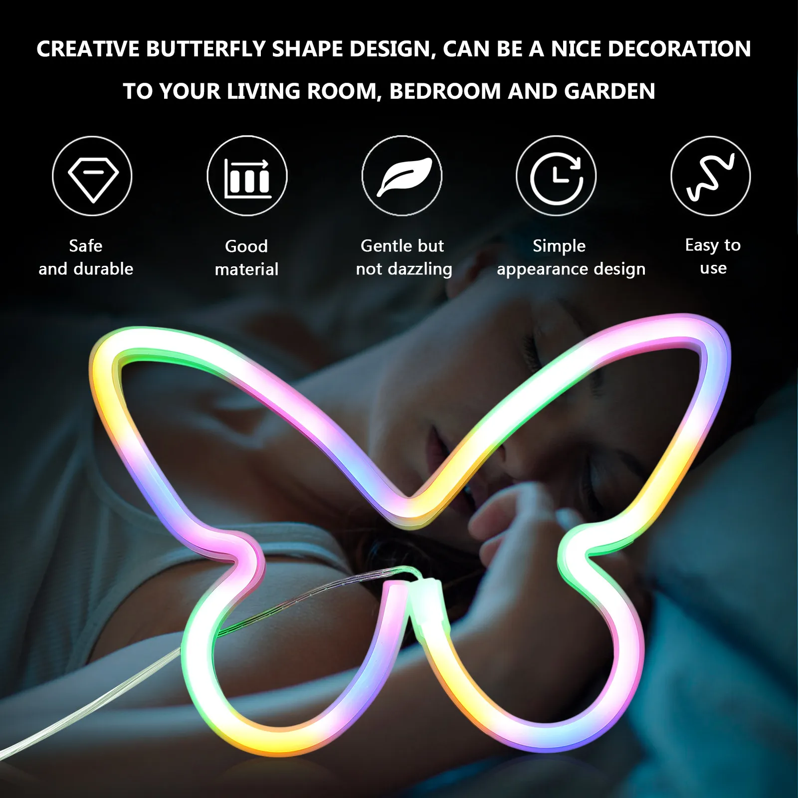 1pc Butterfly Decorative Led Neon Light Usb Battery Dual-Powered Lamp For Living Room Bedroom Garden Night Light Decor