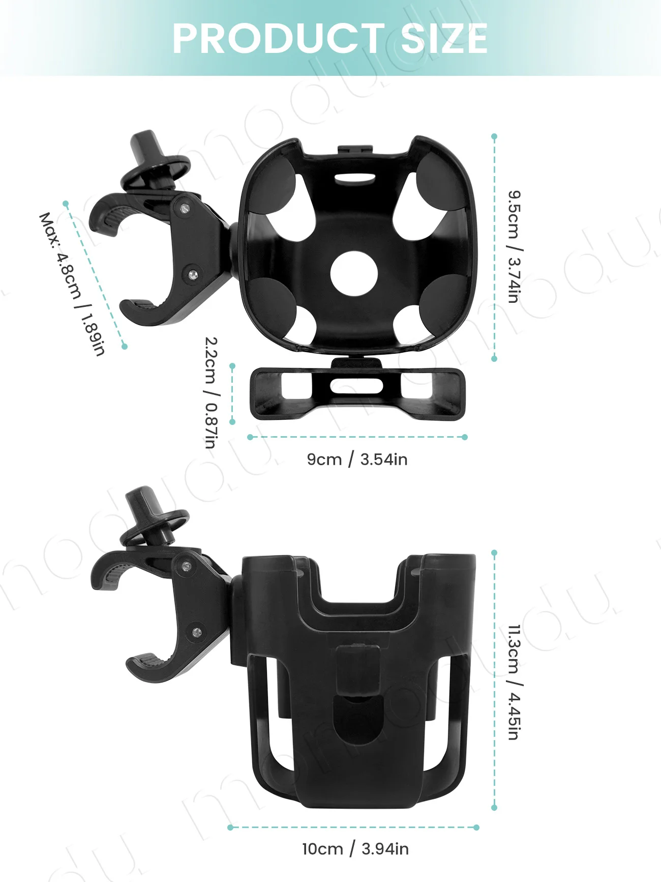 حامل أكواب لعربة الأطفال كبير الحجم 2 في 1 مع حامل هاتف - 360 درجة ° مشبك قابل للتعديل، حامل قابل للفصل #2