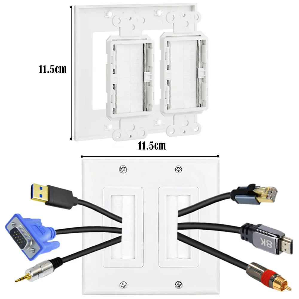 Brush Wall Plate White Wall Mount Panel Wall Plate Cable Pass Through Insert Cable Wall Plate for TV HDMI Home TheaterSystems