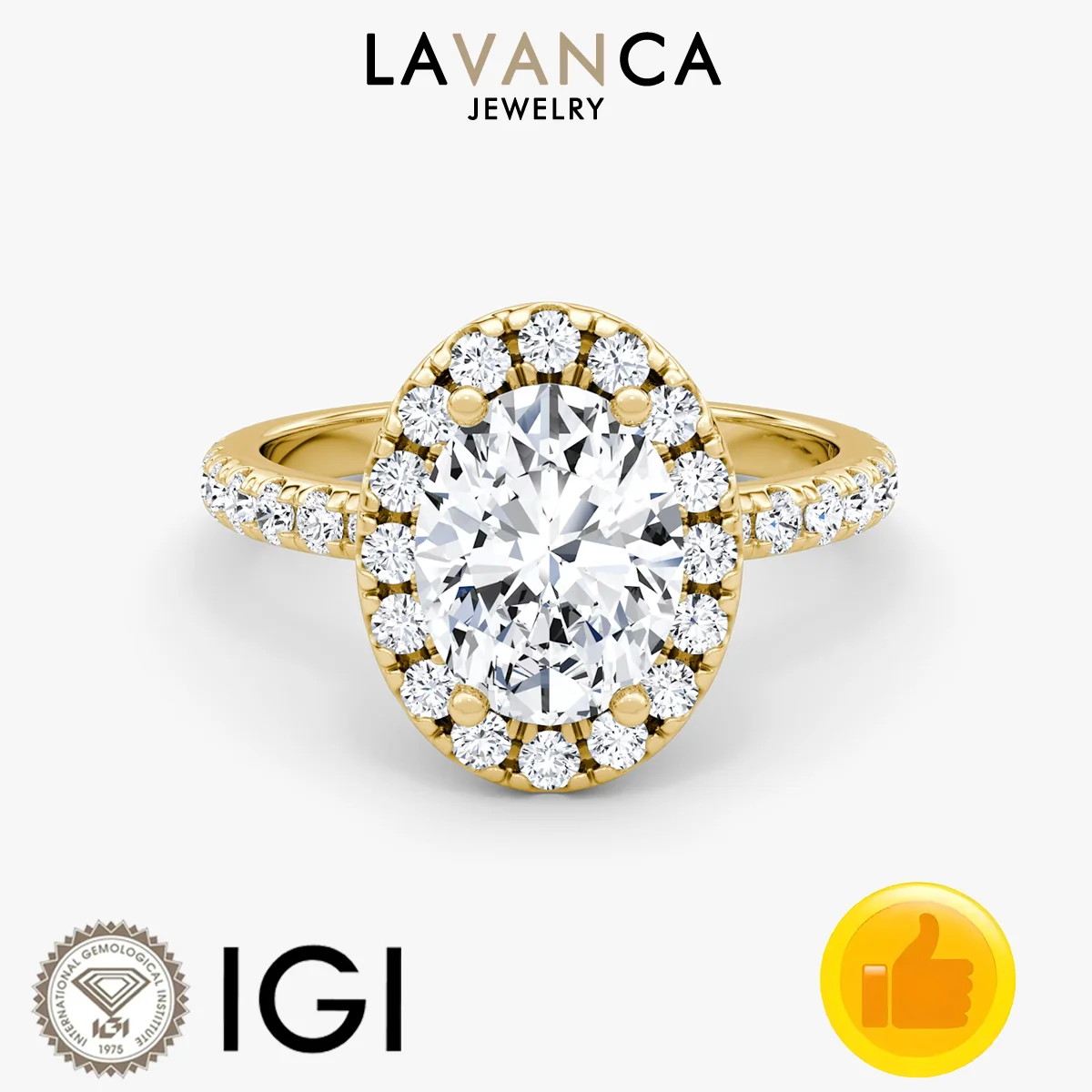 9K/14K/18K Gold Lab Created Diamond Ring IGI Certified Oval Lab Diamond Ring Halo Style Half Eternity Diamond Engagement Ring