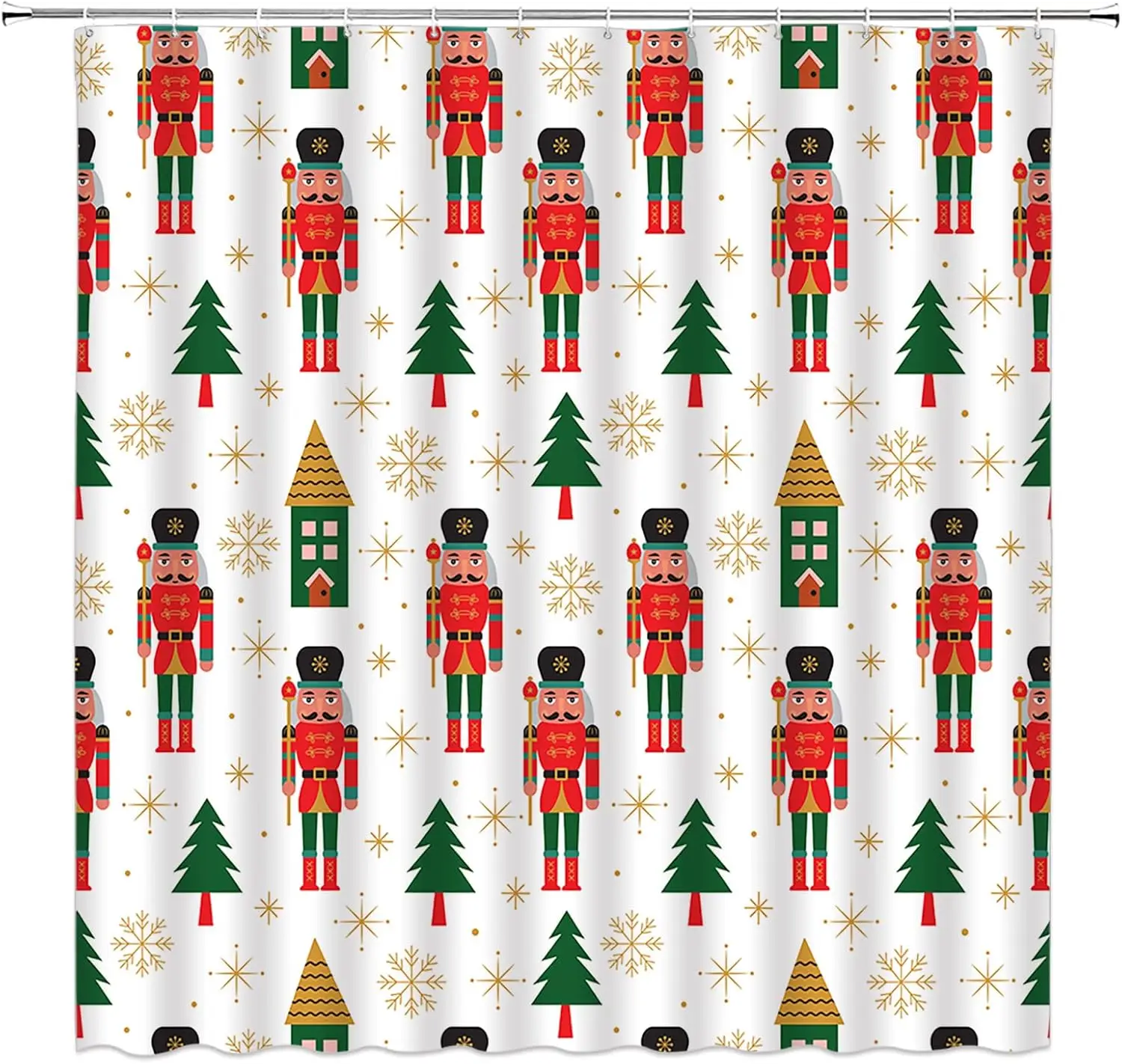 

Рождественская занавеска для душа «Щелкунчик» с золотым узором в виде снежинки и зеленого дерева, забавный милый праздничный декор для ванной комнаты на зиму