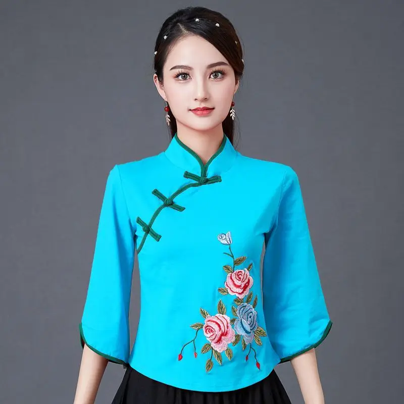 Ropa China Vintage para mujer, traje Tang elegante Hanfu moderno, bordado de China, camisa de estilo nacional, Top Hanfu, novedad de 2023