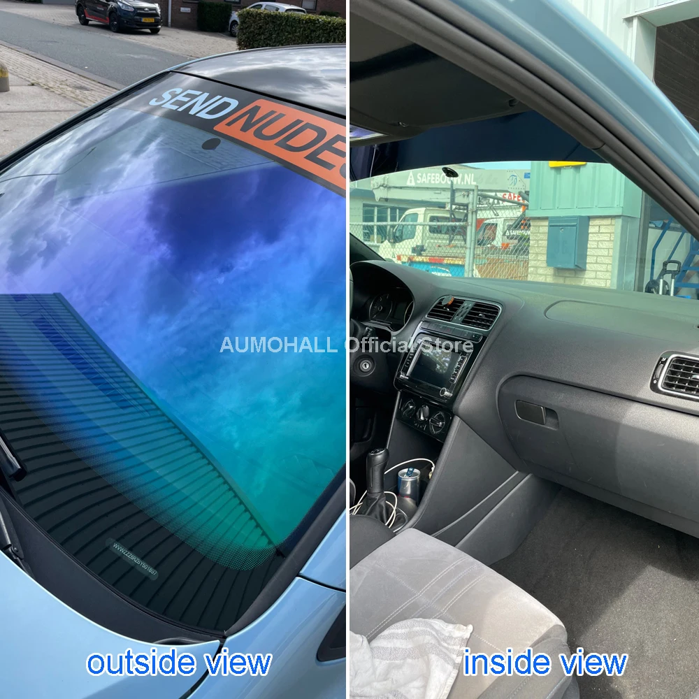 75CM x 3M VLT67% Windscreen Solar Film, Blue with Green Chameleon, Car Front Window Tint Windshield Shades Protection Foils