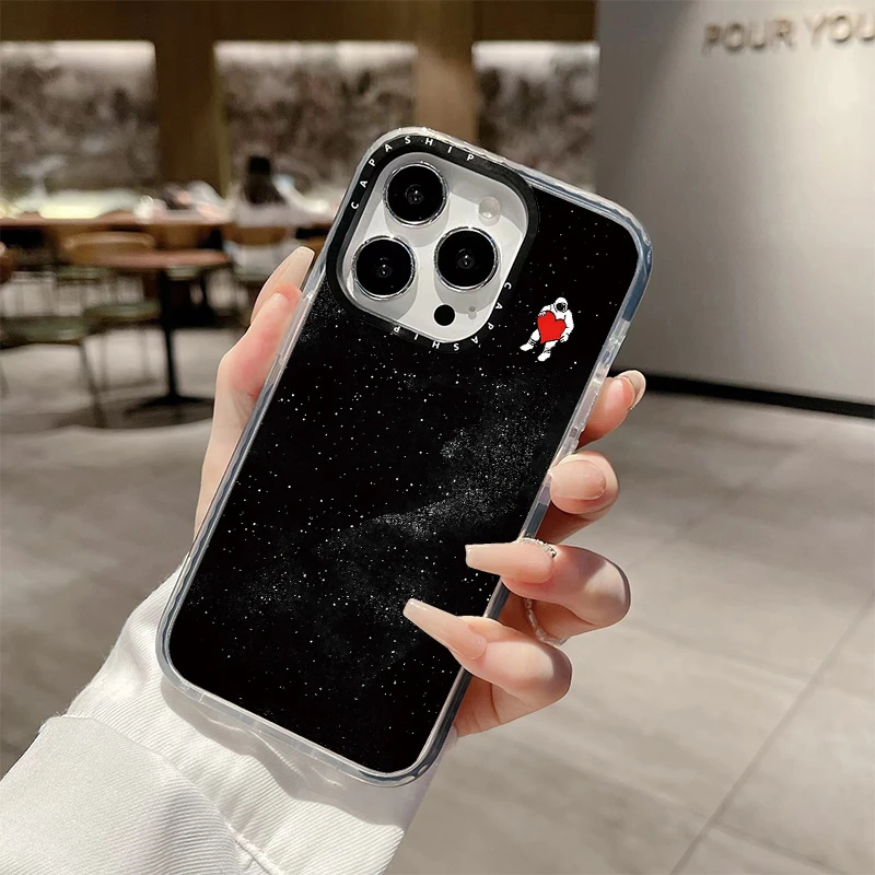 Astronauta galáxia silicone caso claro para iphone 11 12 13 15 16 pro max 15plus carregamento magnético sem fio capa macia à prova de choque