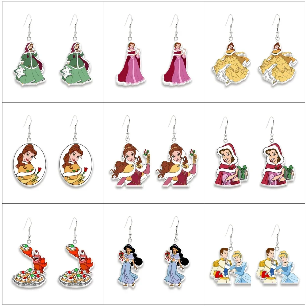 Disney Princess Resin Planar Dangle Earrings Christmas Flat Back Ear Stud For Decoration Gift Party Decoration