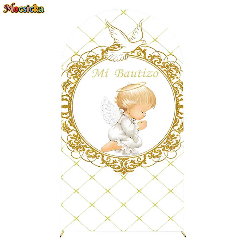 Newborn Baptism DoubleSided Fitted Top Covers Holy Communion Mi Bautizo Birthday Baby Shower Backdrop Decor Background Photocall