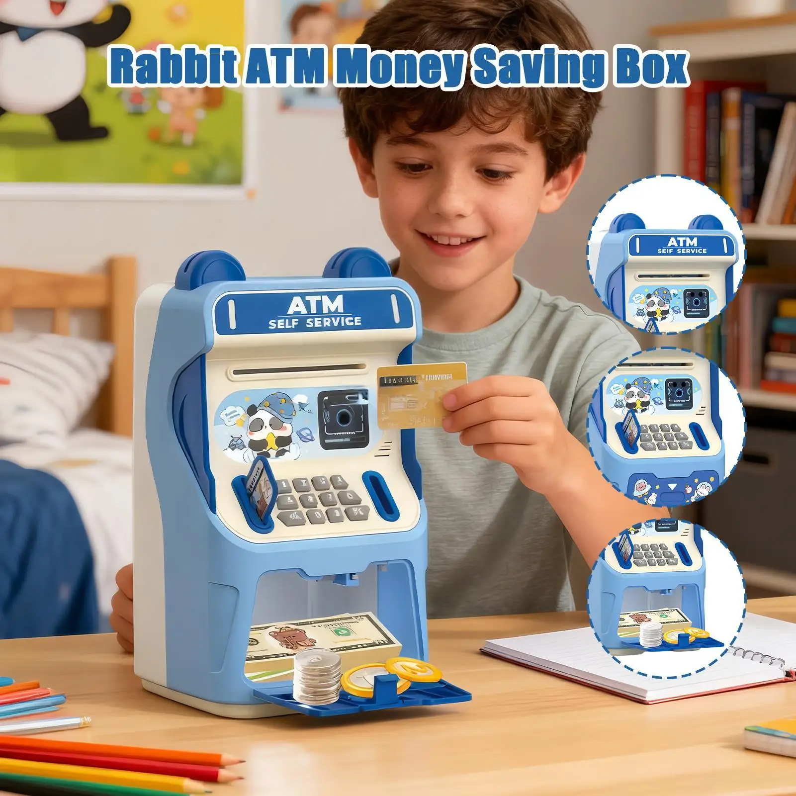 Banque d'épargne ATM électronique avec musique reconnaissance faciale banque ATM automatique roulante d'argent pour garçons filles maison préscolaire