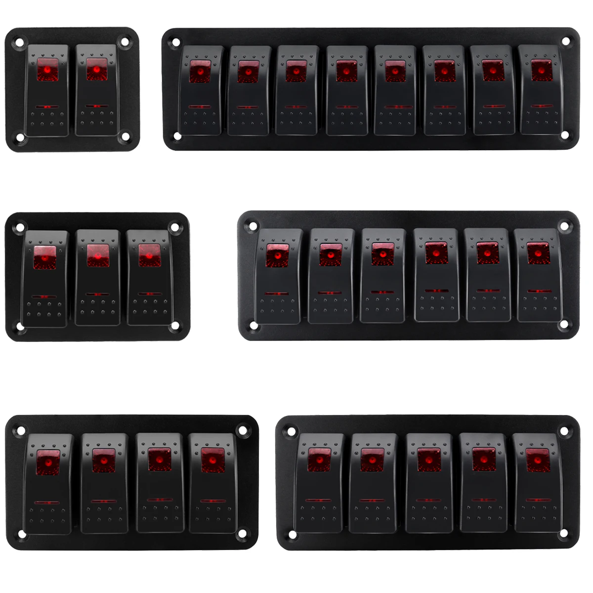 Multi Specification Red 5-Pin Rocker Arm Aluminum Switch Panel, Suitable for 12V/24V Cars, Ships, ATV Trailers