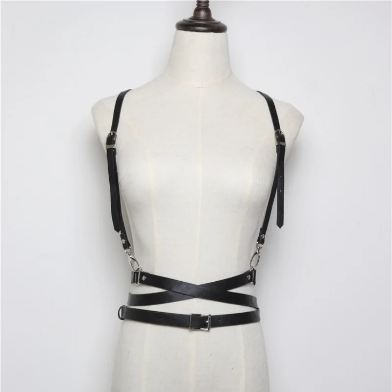 女性ファッションボディハーネスコルセット Pu レザー調節可能なボンデージランジェリーゴシック衣装フェチ服緊縛ガーターベルト
