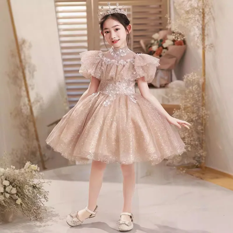 

Children's Host Girls' High-end Princess Dress Flower Wedding Little Girl Piano Performance Costume Spring