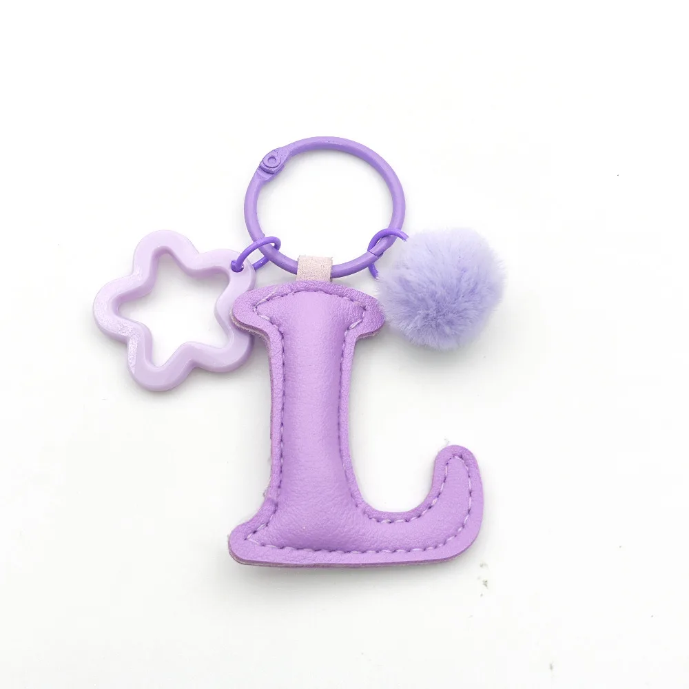 Initialen-Schlüsselanhänger mit Pompon-Sternrahmen aus Leder, A-Z Alphabet-Taschenanhänger, Rucksack- und Handtaschenanhänger für Damen, Personalisierter Schlüsselring – Detail 17