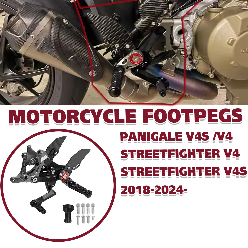 

For Ducati Street Fighter V4 V4S 2018-2024 PANIGALE V4S V4 V4R CNC&Carbon fiber Racing Rearset Foot Pegs Rests Footrest Footpeg