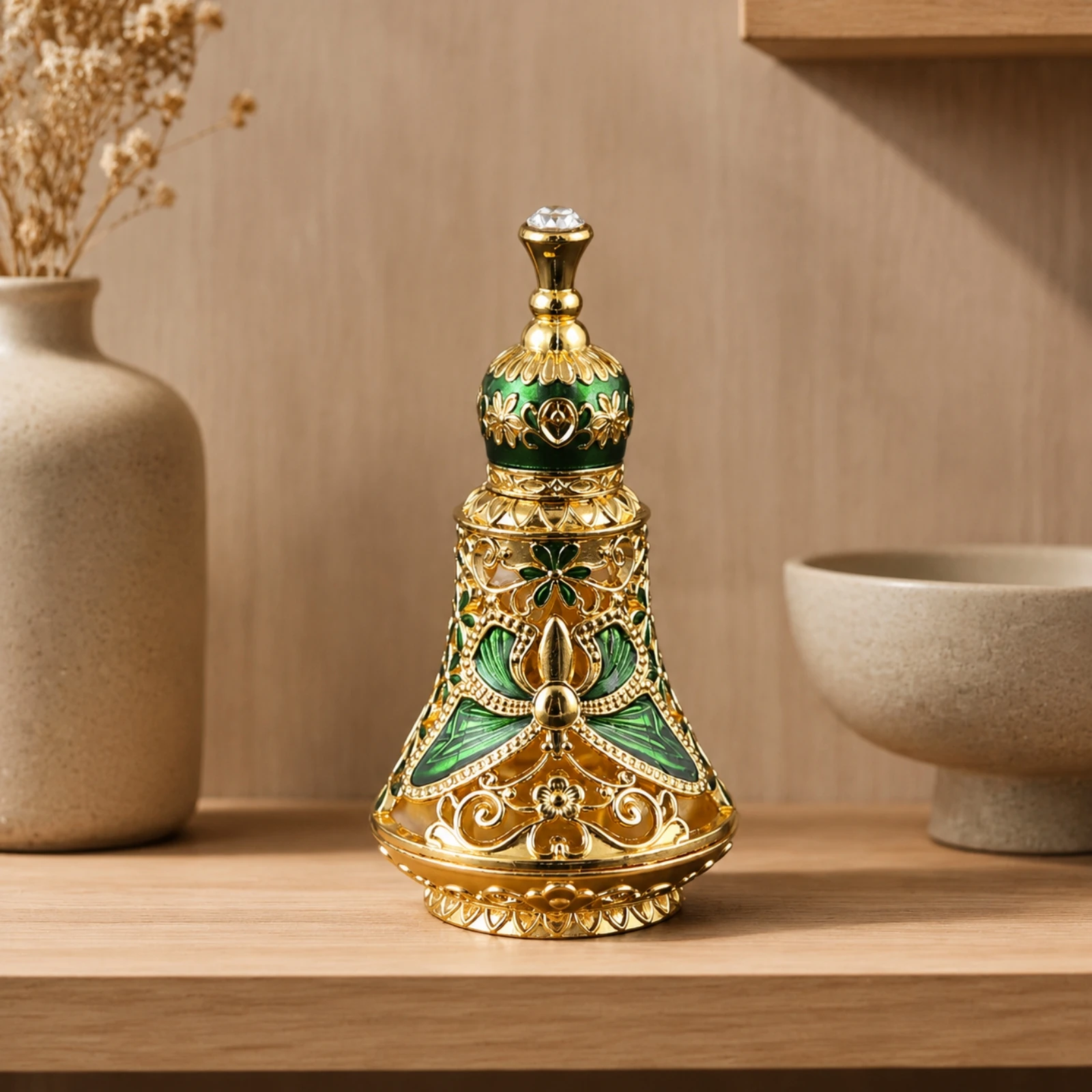 ornate-glass-perfume-bottle-with-metal-decoration-portable-vintage-perfume-bottle-with-enamel-finish-antique-miniature