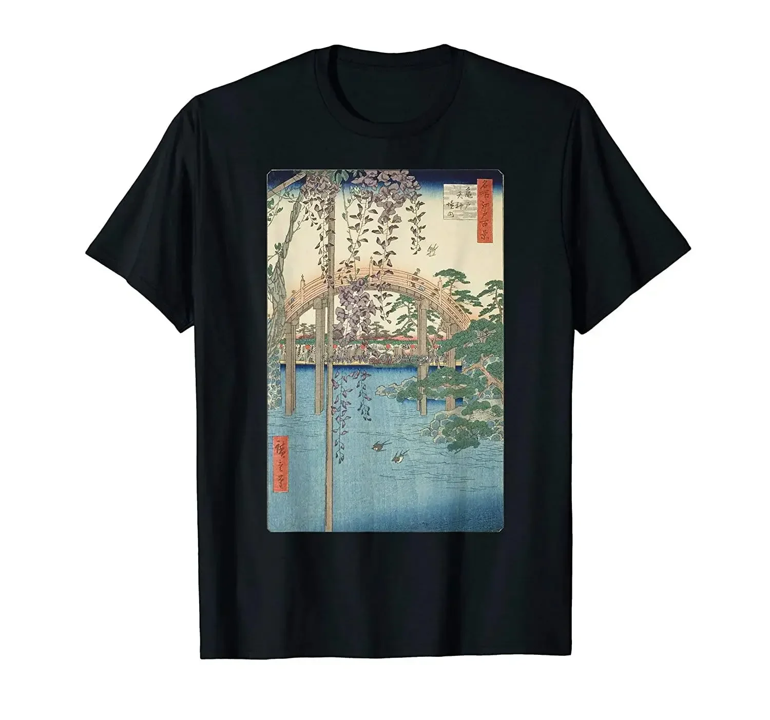 Men Cotton O-neck Tshirt Hip Hop Tees Streetwear Harajuku Vintage Famous Japanese Woodblock Art Kameido Tenjin Shrine T-Shirt