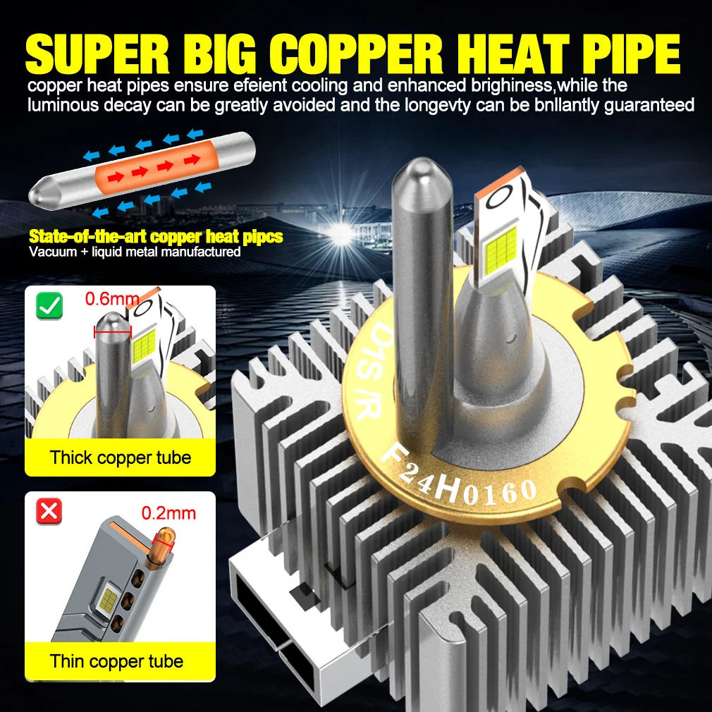 2 قطعة D1s D2s D8s المصابيح الأمامية Led 6000K 30000lm النحاس أنبوب سيارة ضوء توربو مصباح التوصيل والتشغيل مكان للعامل #5