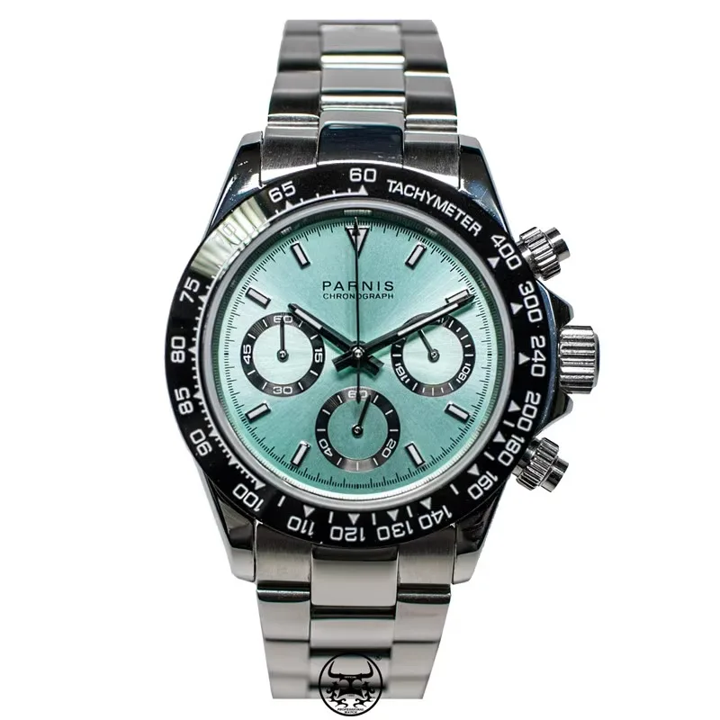 Parnis relógio de quartzo Ground Tona VK63 Sweep Seconds cronógrafo movimento masculino negócios autêntico