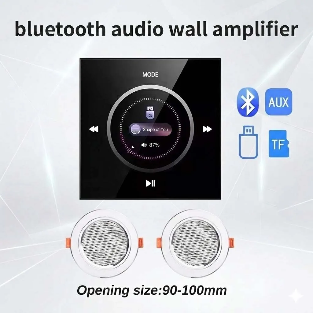 Bluetooth Wall Mounted Audio Amplifier Smart Home Background Music System 86 Type Touch Control Panel USB TF FM Remote 225W 425W