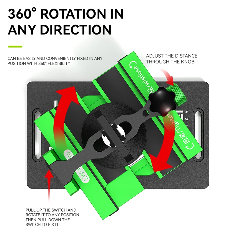 LUOWEI LW-021Pro 2 in 1 360 Rotating Aluminum Alloy Fixing Clip Universal Mobile Phone Repair Fixture Back  Glass Removal Tool