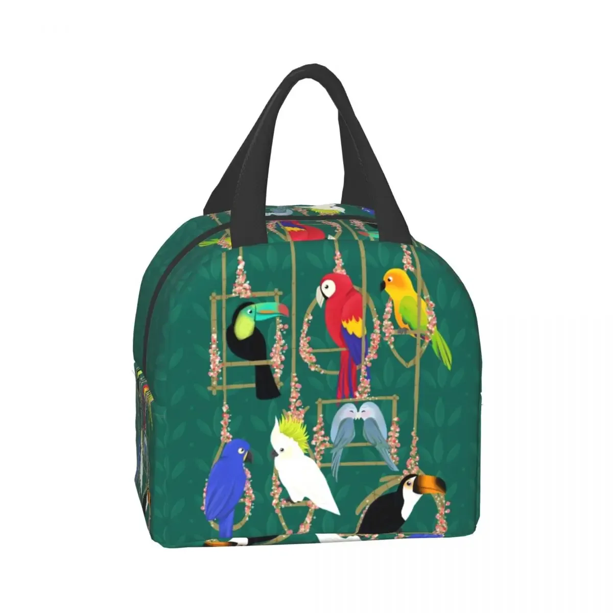 Tropical Getaway Parrot Birds Lunch Bag Portable Cooler Warm Insulated Lunch Box for Women Kids School Tote Picnic Storage Bag