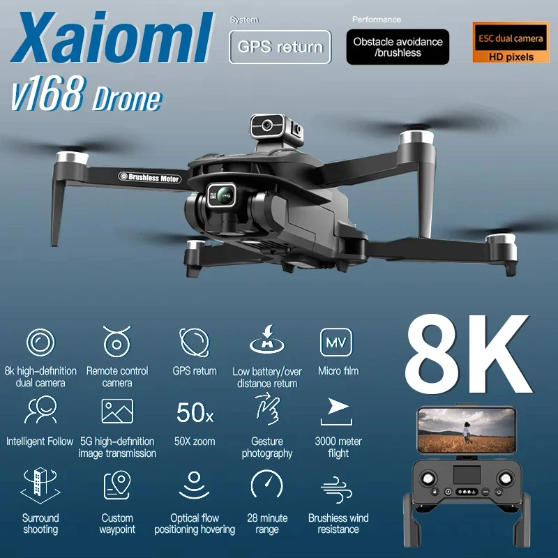 

For Xiaomi V168 Drone 8K 5G GPS Professional HD Aerial Photography Dual-Camera Omnidirectional Obstacle Avoidance Drone Original