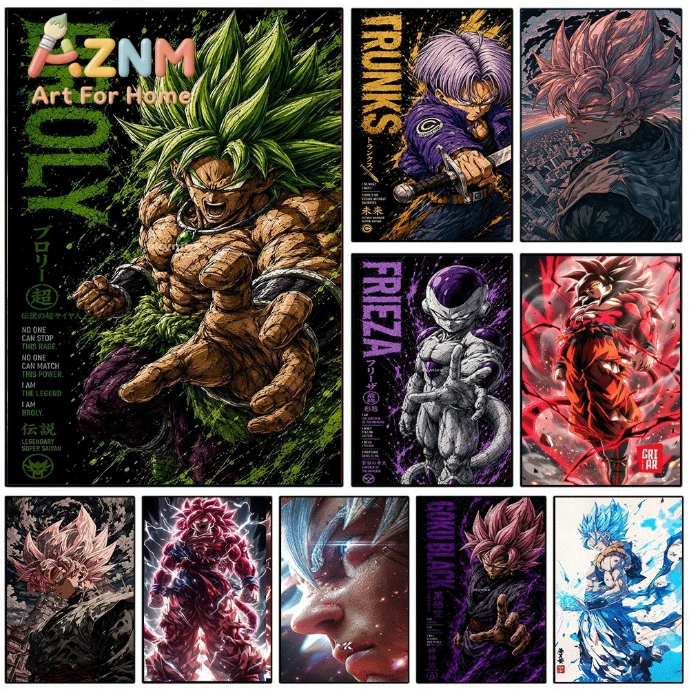 Dragon Ball Anime Canvas Wall Art No Frame Broly Trunks Frieza Goku Black Manga Print Painting Home Living Room Bedroom Decor