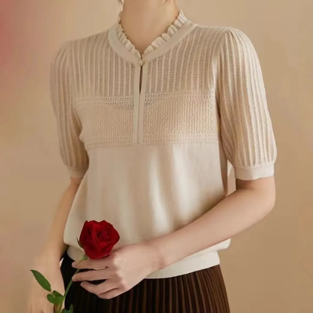 

Women's European Station Heavy Industry Jacquard Pullover Short-Sleeved Sweater High-End Western-Style Loose plus Size Top for