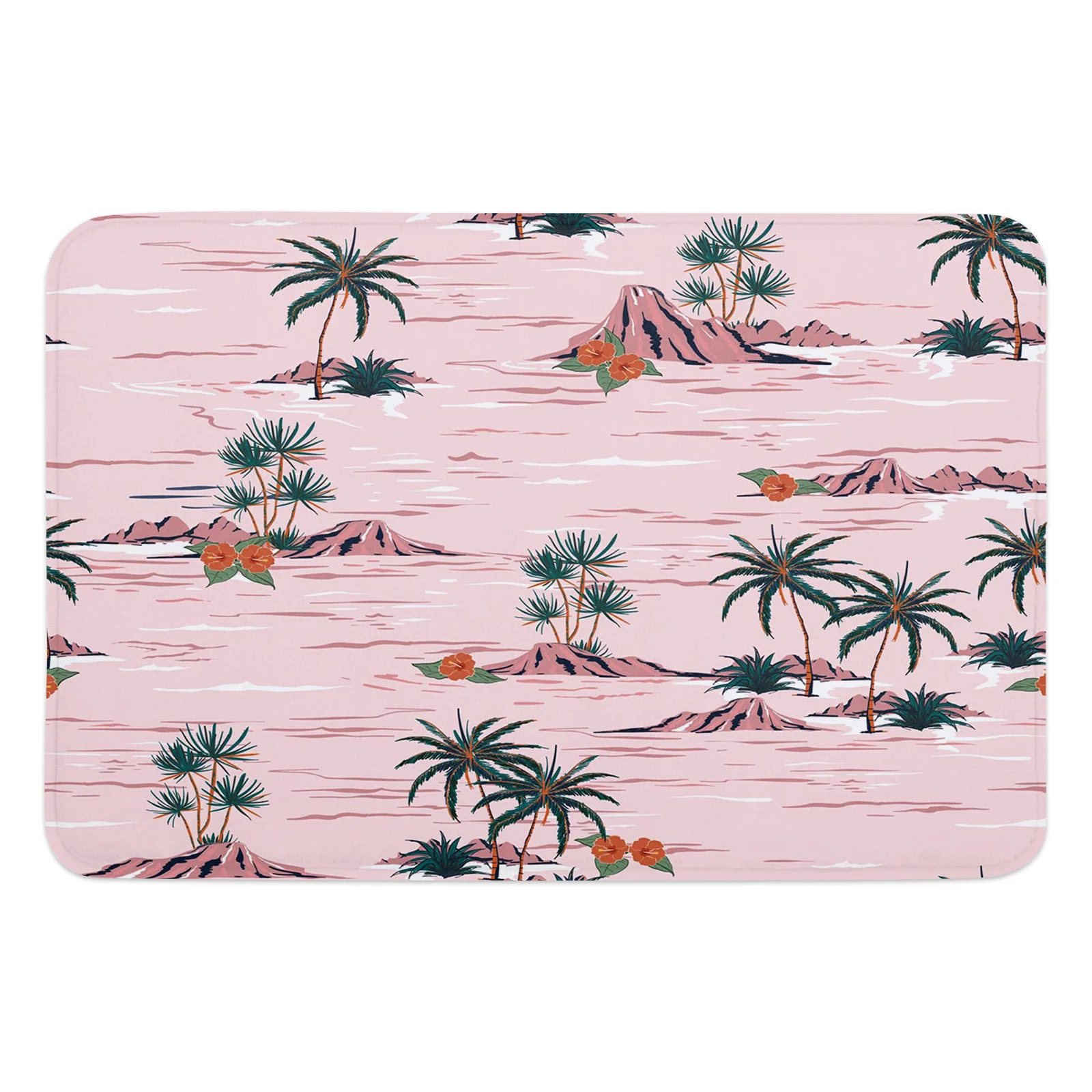 Plant Pink Palm Tree Beach Summer Flowers Kitchen Floor Mat Living Room Decor Carpet Home Hallway Entrance Doormat Anti Slip Rug