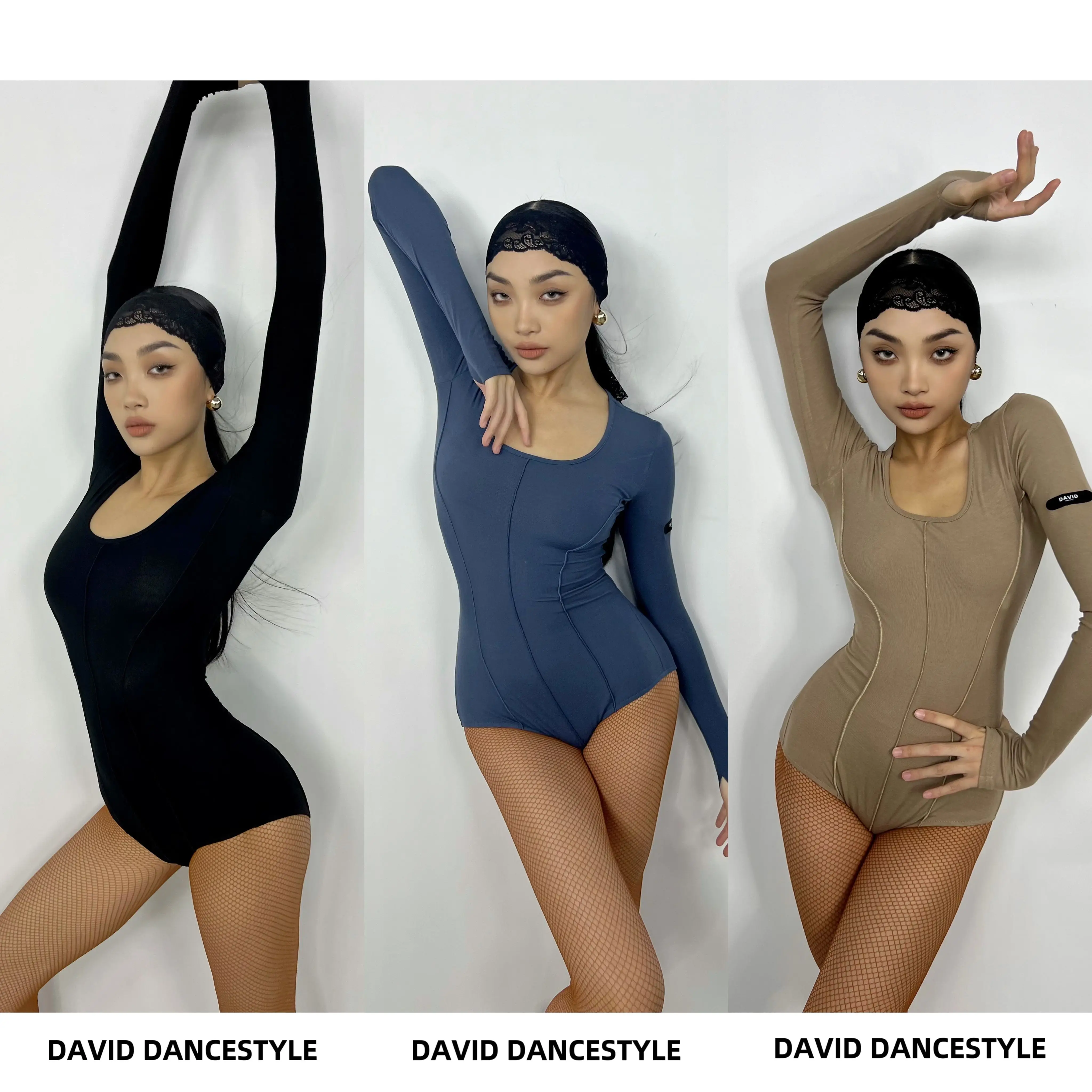 

UK Latin dance costume new season women long sleeve training top for Jazz/Latin dance in black/khaki/blue Ballroom dance costume