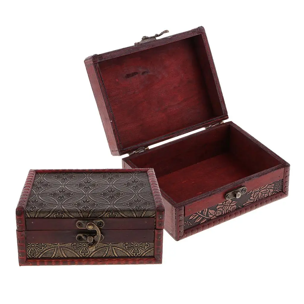 Wooden Vintage Jewelry Storage Organizer Case with Decorative Lock Rustic Treasure Box for Packing and Organizing