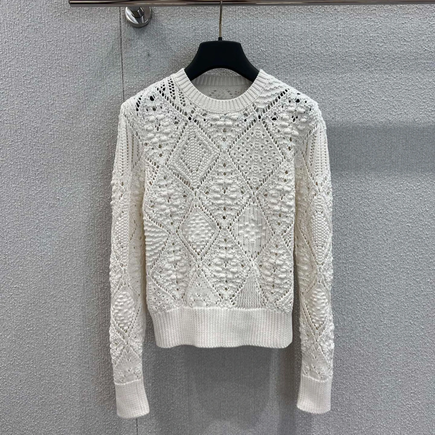 

Женский кружевной вязаный свитер с длинным рукавом и круглым вырезом, вязаный джемпер в минималистском стиле, элегантный повседневный пуловер для повседневной носки