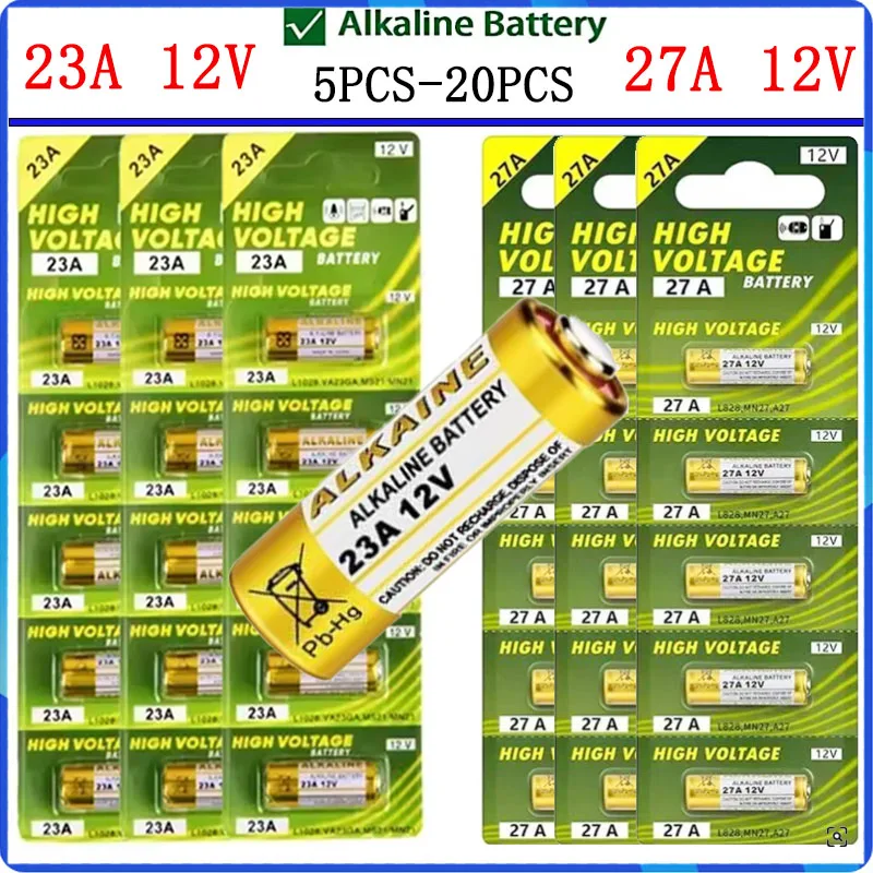 

NEW 12V 23A 27A Alkaline Battery E23A K23A L1028 58mAh 5-20PCS for Remote Control, Doorbell, Toys, Flashlight (Premium Quality)