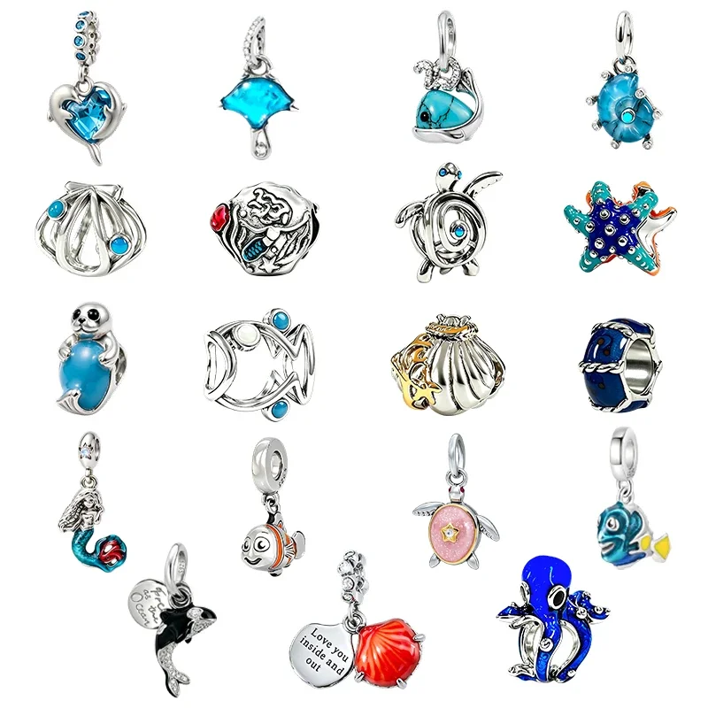 925 Sterling Silver Sea Fish Charms Beads Fit Original Bracelet Bag Keychain Earring Charms Beads Pendant Diy Women Jewelry Gift
